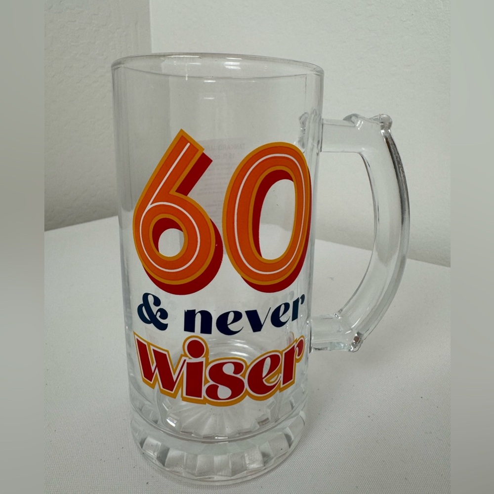 60th Birthday "60 & Never Wiser" 15oz Glass Beer Mug - pre owned